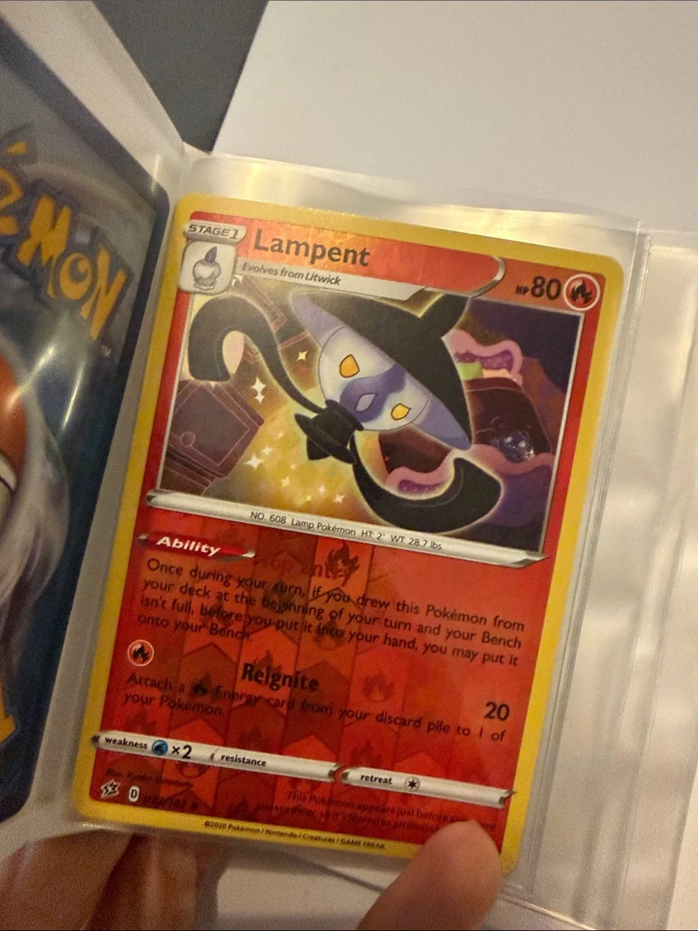 Pokemon Lampent Red and Yellow Holographic Card - reverse rare